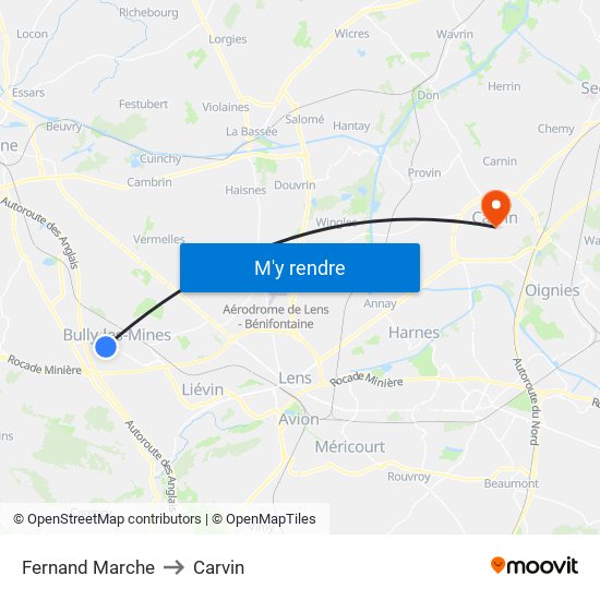 Fernand Marche to Carvin map