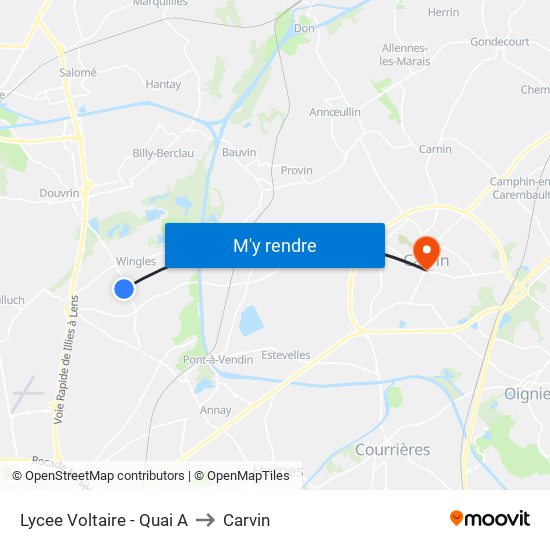 Lycee Voltaire - Quai A to Carvin map