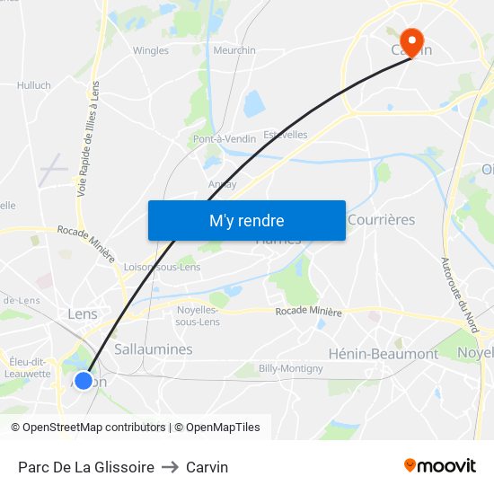 Parc De La Glissoire to Carvin map