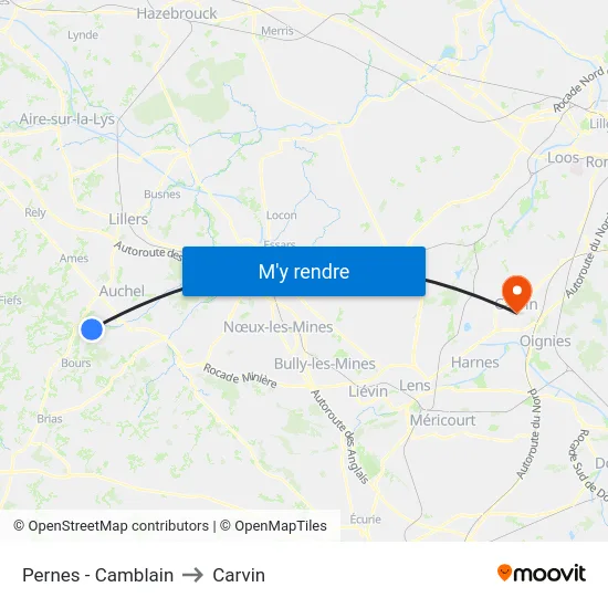 Pernes - Camblain to Carvin map