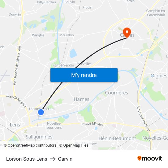 Loison-Sous-Lens to Carvin map