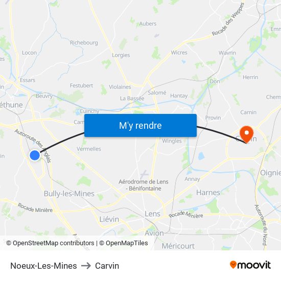 Noeux-Les-Mines to Carvin map