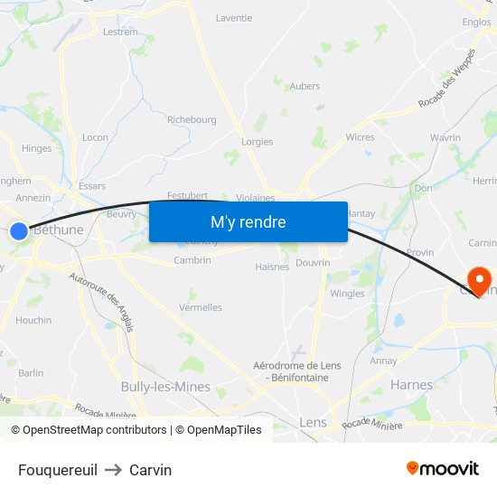 Fouquereuil to Carvin map