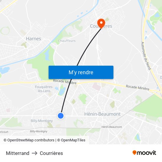 Mitterrand to Courrières map