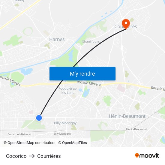Cocorico to Courrières map