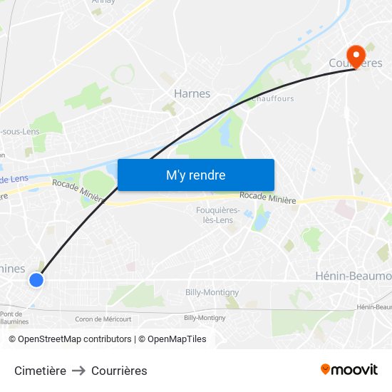 Cimetière to Courrières map