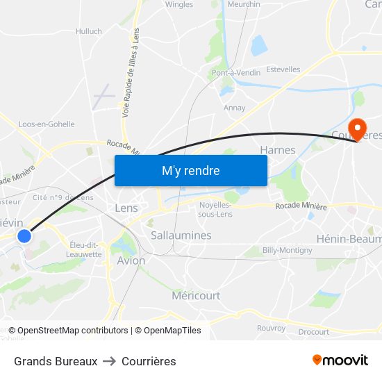 Grands Bureaux to Courrières map