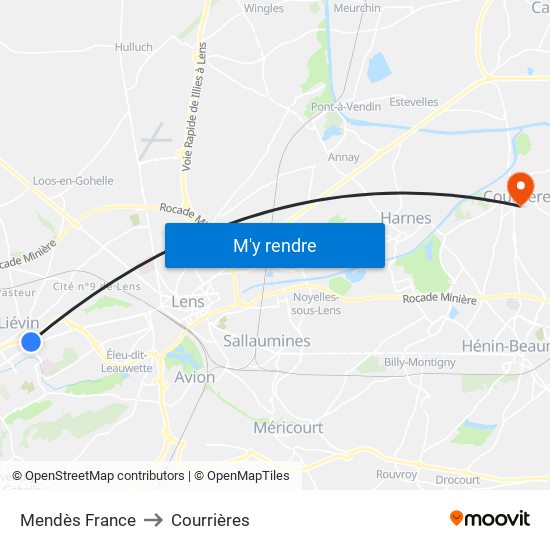 Mendès France to Courrières map