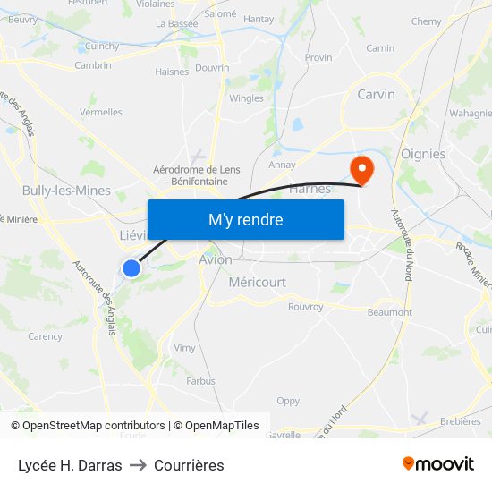 Lycée H. Darras to Courrières map