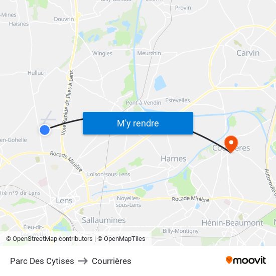 Parc Des Cytises to Courrières map