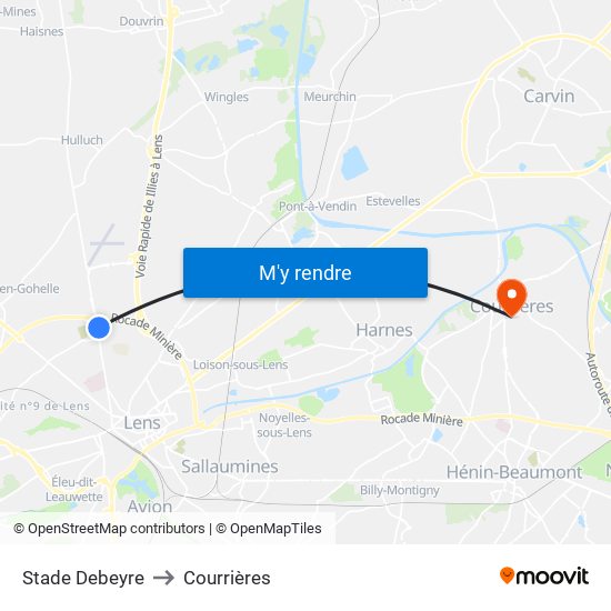 Stade Debeyre to Courrières map