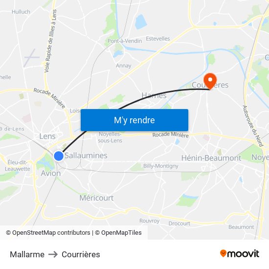Mallarme to Courrières map