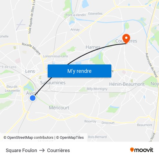 Square Foulon to Courrières map