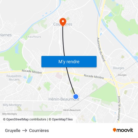 Gruyelle to Courrières map