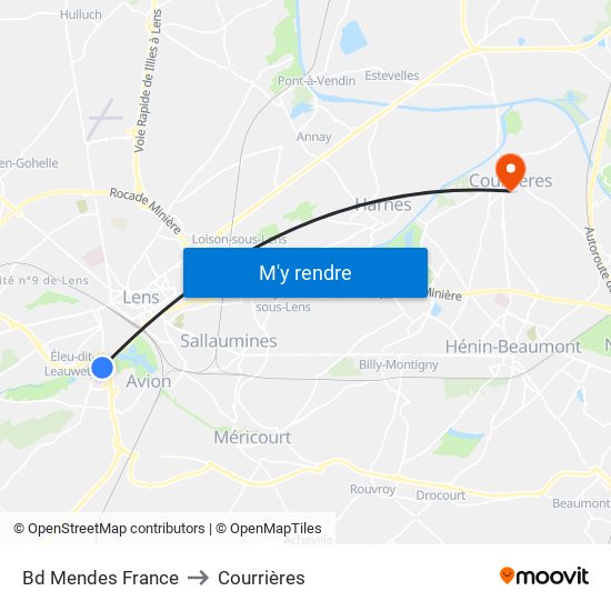 Bd Mendes France to Courrières map