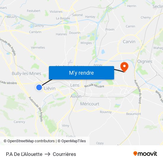 P.A De L'Alouette to Courrières map