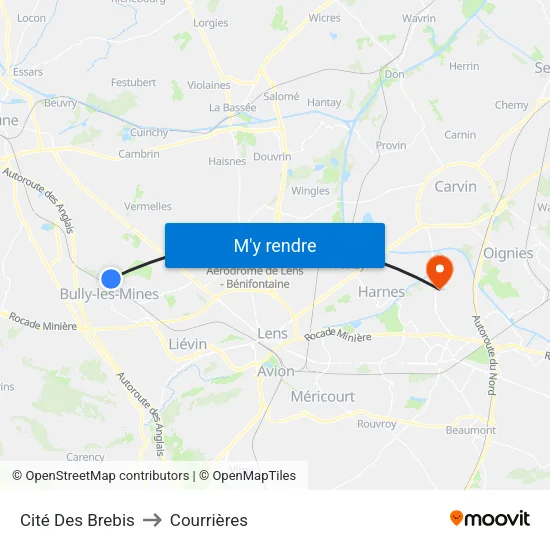 Cité Des Brebis to Courrières map