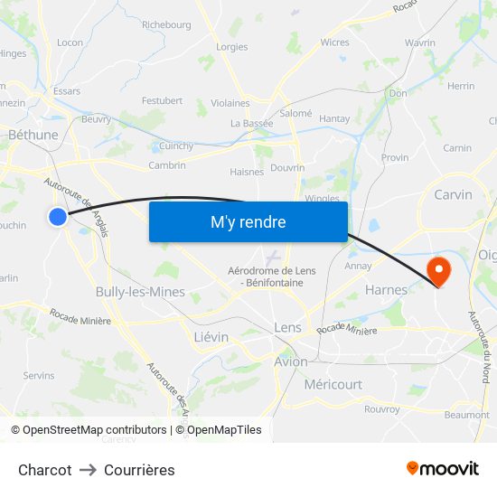 Charcot to Courrières map