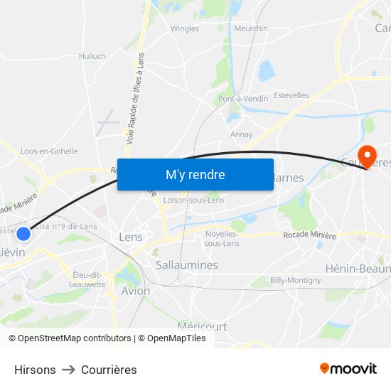 Hirsons to Courrières map