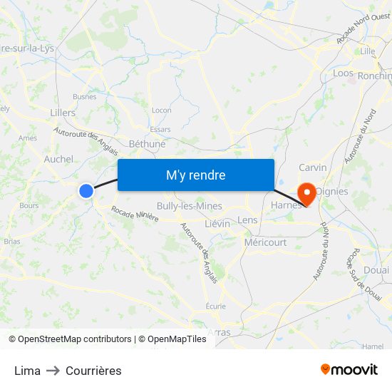 Lima to Courrières map
