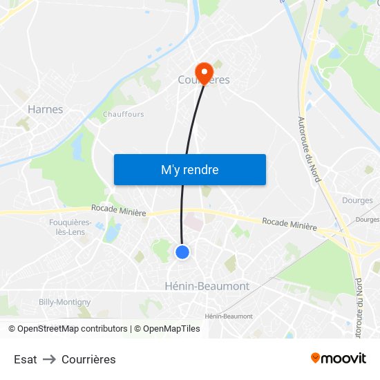 Esat to Courrières map