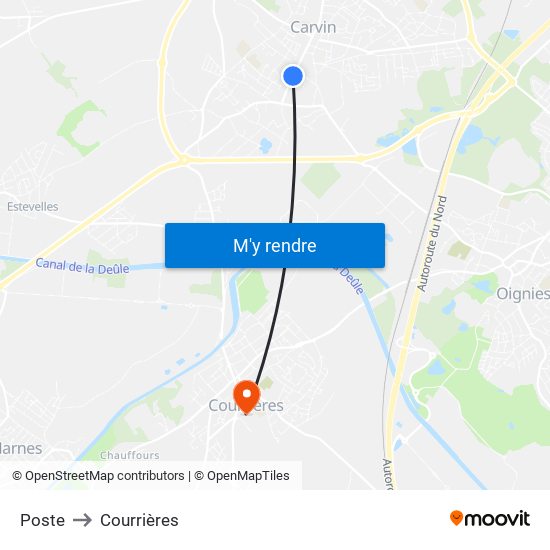 Poste to Courrières map