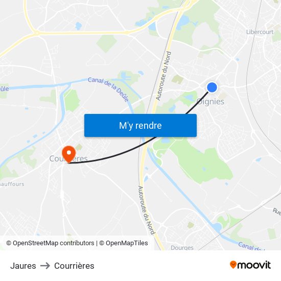 Jaures to Courrières map