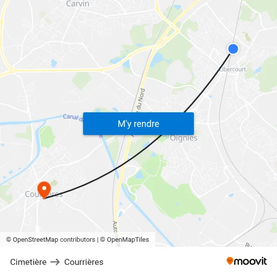 Cimetière to Courrières map