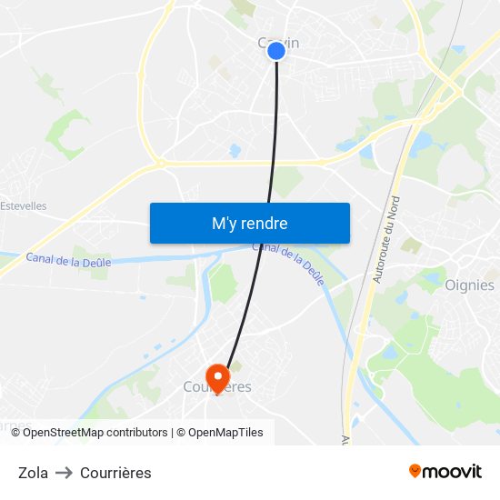 Zola to Courrières map