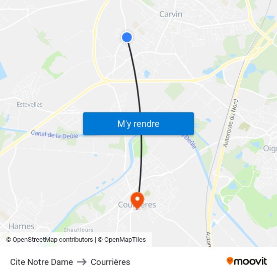 Cite Notre Dame to Courrières map