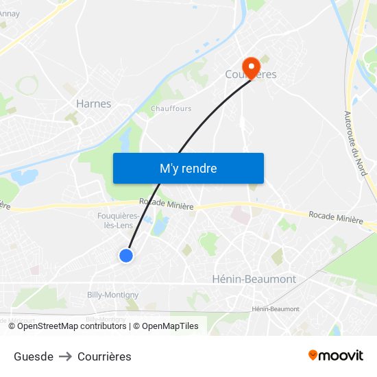 Guesde to Courrières map