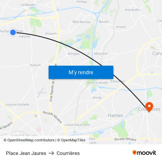 Place Jean Jaures to Courrières map