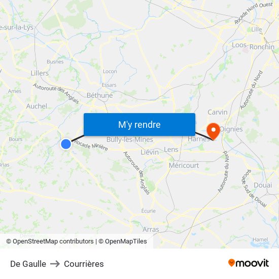 De Gaulle to Courrières map