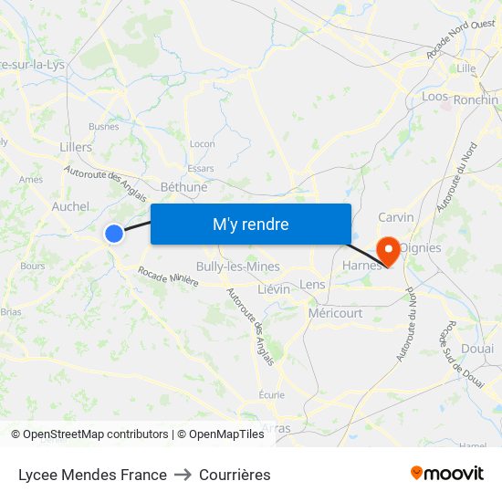 Lycee Mendes France to Courrières map