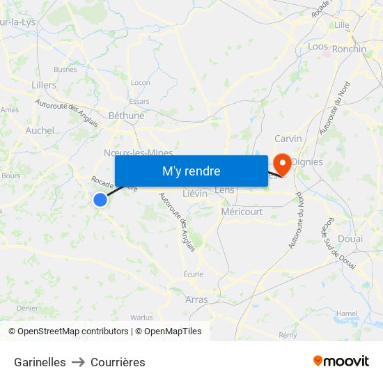 Garinelles to Courrières map