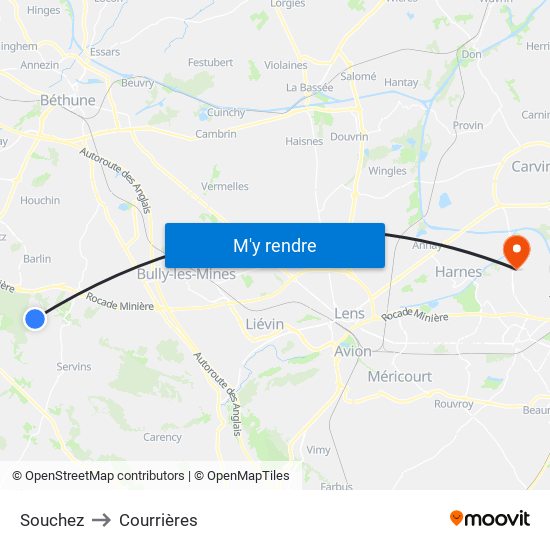 Souchez to Courrières map