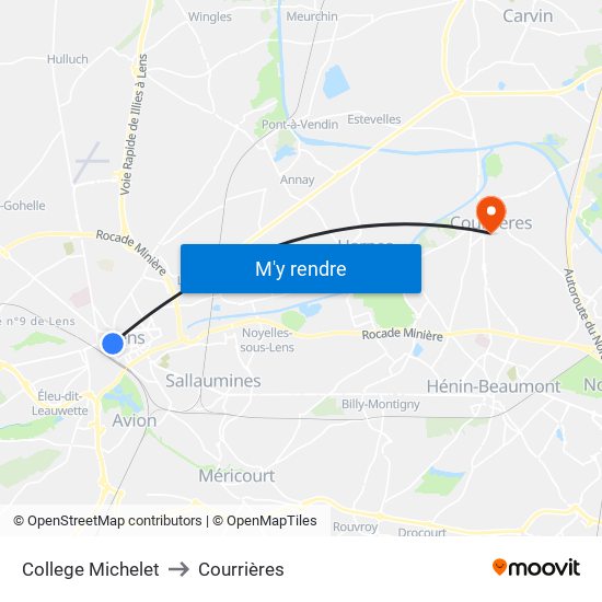 College Michelet to Courrières map