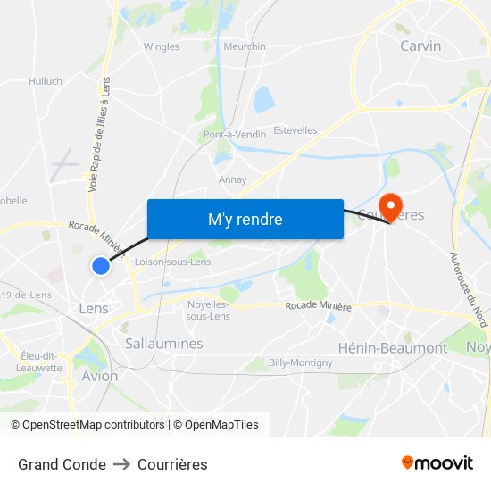 Grand Conde to Courrières map