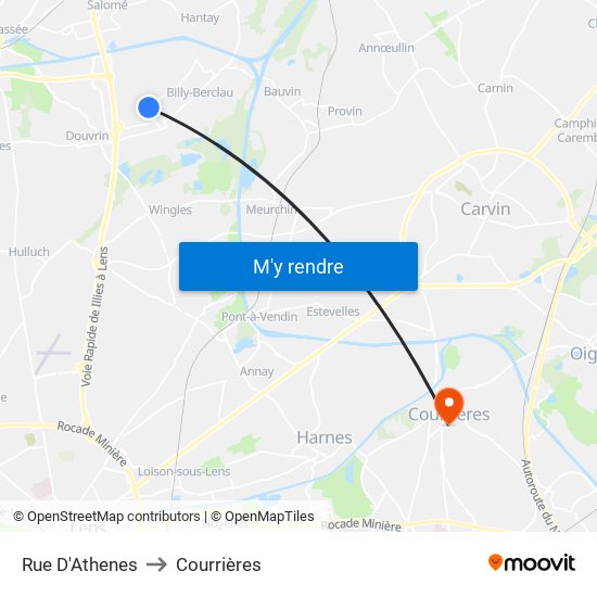 Rue D'Athenes to Courrières map