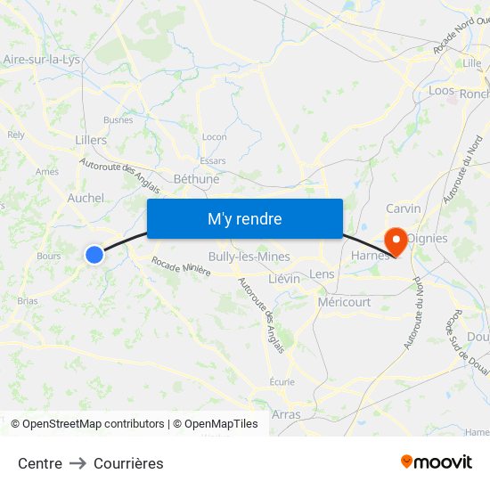 Centre to Courrières map