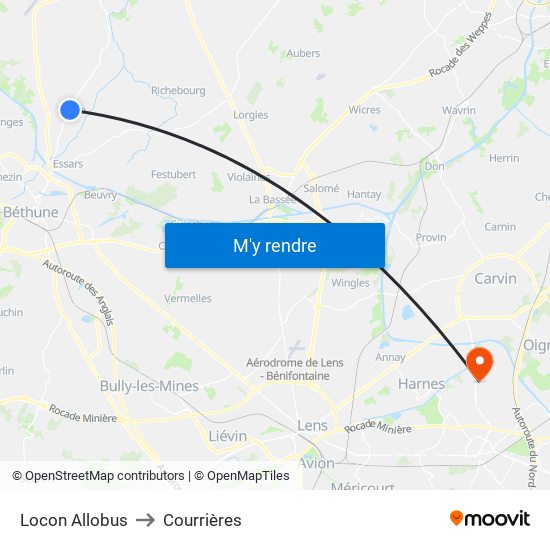 Locon Allobus to Courrières map