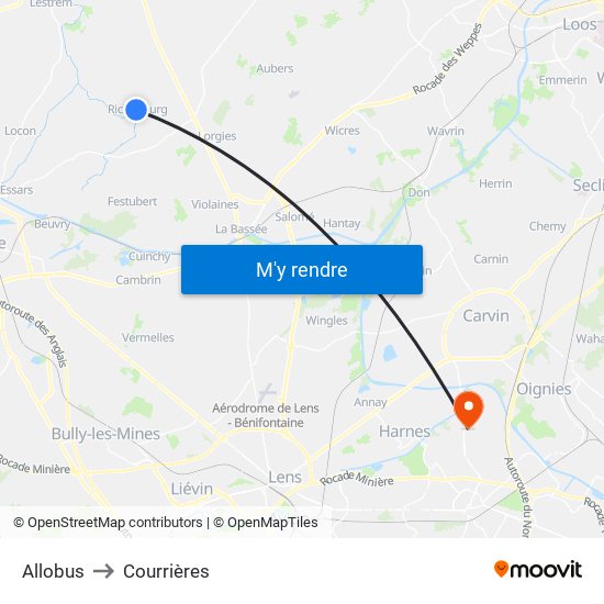 Allobus to Courrières map