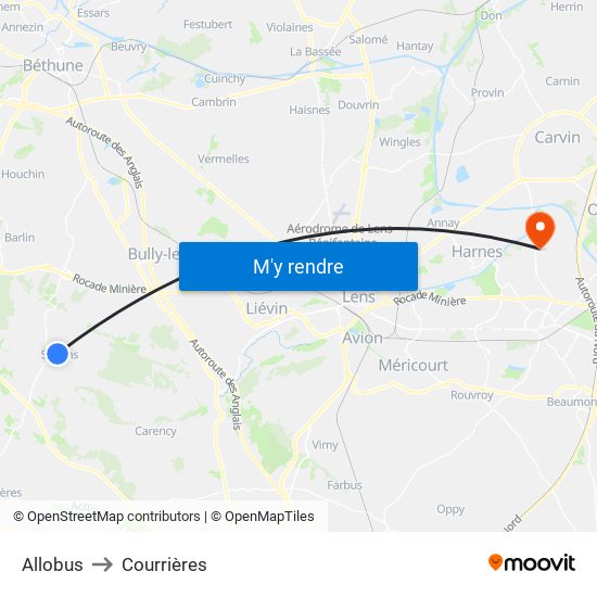 Allobus to Courrières map