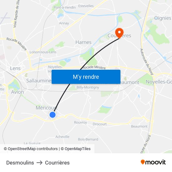 Desmoulins to Courrières map