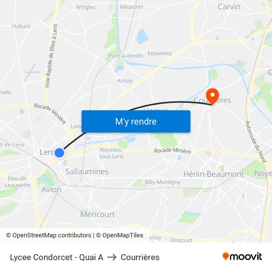Lycee Condorcet - Quai A to Courrières map
