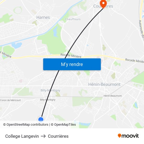 College Langevin to Courrières map