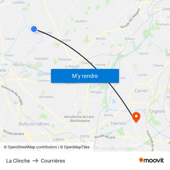 La Clinche to Courrières map