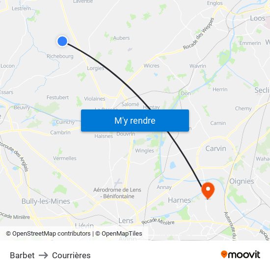 Barbet to Courrières map