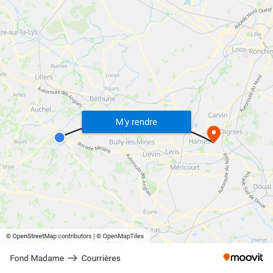 Fond Madame to Courrières map