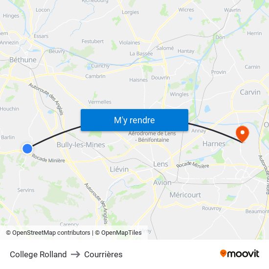 College Rolland to Courrières map
